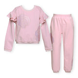 Hannah Banana Rhinestone Rose Ruffle Sweatshirt & Joggers Set~ Pink