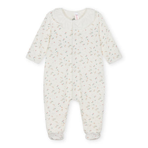 Petit Bateau Velour Front Snap Floral Print Footie w/ Ruffle Collar ~ White Multi