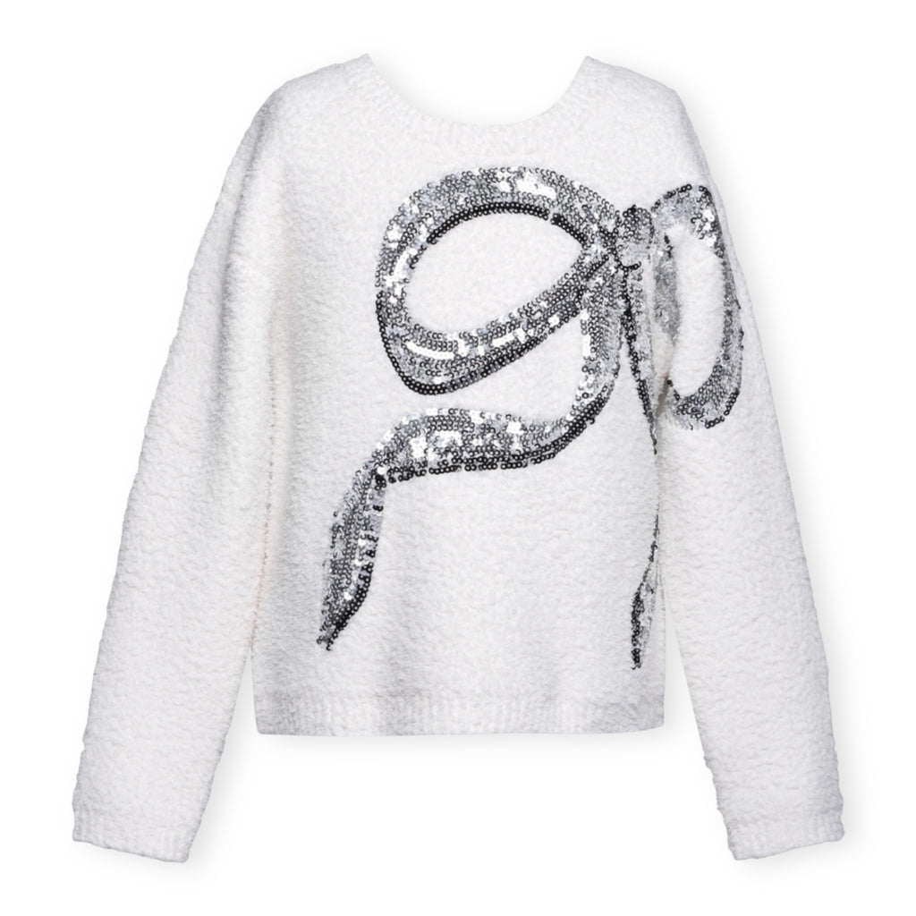 Hannah Banana Knit Sequin Bow Sweater & Houndstooth Tweed Skort Set 7-12 ~ Ivory/Black