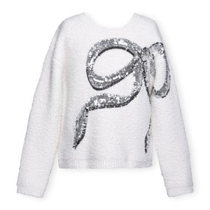 Hannah Banana Knit Sequin Bow Sweater & Houndstooth Tweed Skort Set 7-12 ~ Ivory/Black