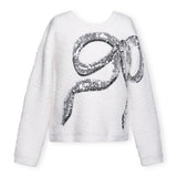 Hannah Banana Knit Sequin Bow Sweater & Houndstooth Tweed Skort Set 7-12 ~ Ivory/Black