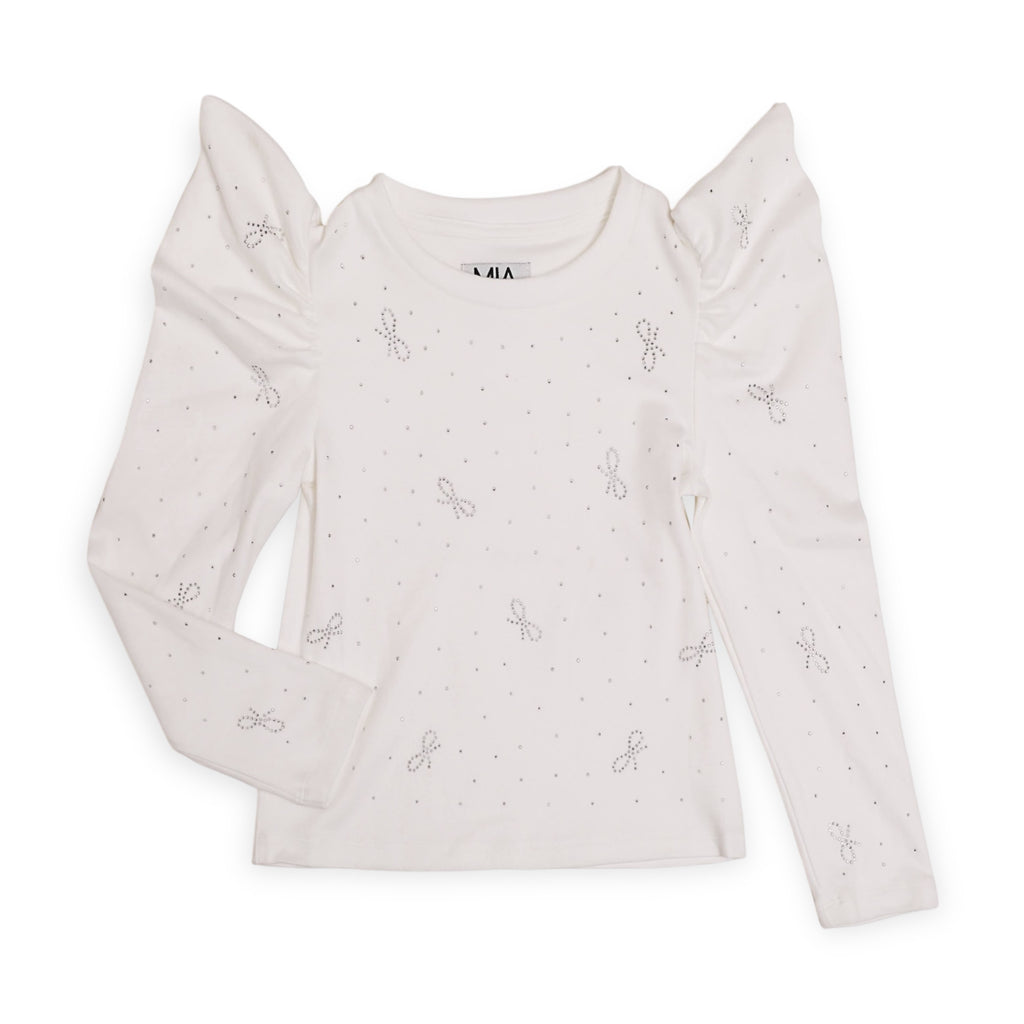 MIA New York Bows Puff Sleeve Top & Skirt Set ~ White/Silver