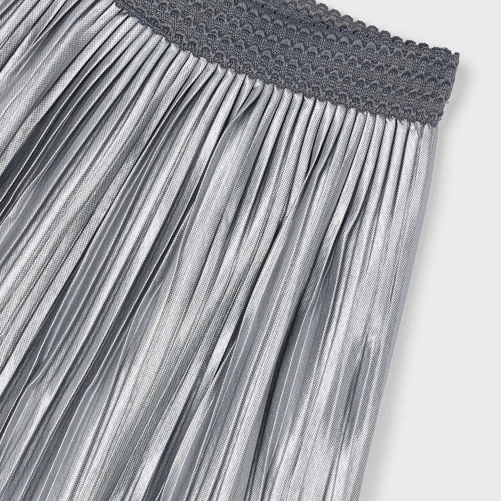 Mayoral Girls Knit Sweater w/ Sequins & Pleated Faux Leather Skirt Set ~ Silver