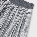 Mayoral Girls Knit Sweater w/ Sequins & Pleated Faux Leather Skirt Set ~ Silver