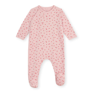 Petit Bateau Side Snap Apple Print Brushed Fleece Footie ~ Pink