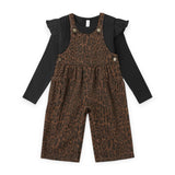 Rylee + Cru Baby Ruffle Onesie & Wide Leg Overalls Set ~ Black/Leopard