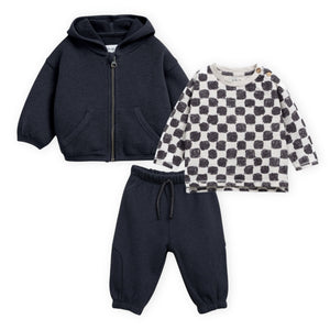 Play Up Baby Fleece Zip Hoodie, Checkerboard l/s Tee & Sweatpants Set ~ Graphite