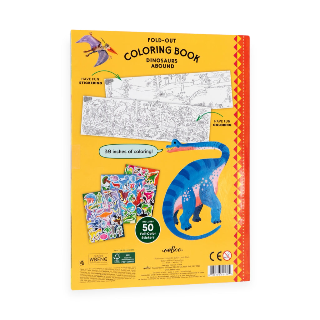 eeboo Dinosaurs Abound Fold-Out Coloring Book w/ Stickers
