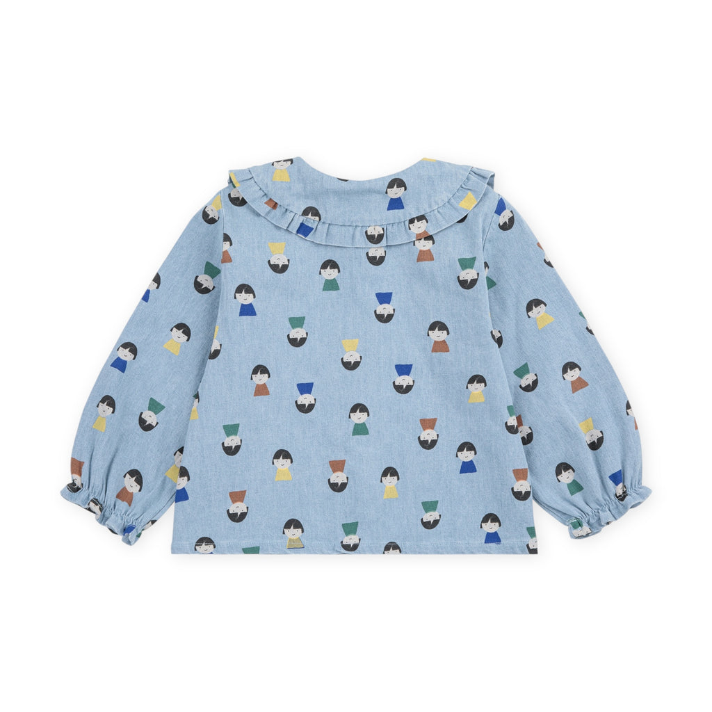 Bobo Choses Baby Game Pawns Print Denim Blouse & Pants Set ~ Light Blue