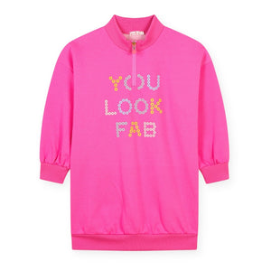 Billieblush l/s "You Look Fab" French Terry Dress ~ Pink