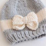 The Blueberry Hill Knit Bow Hat ~ Bowie Grey/Cream