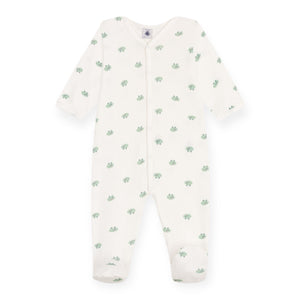 Petit Bateau Front Snap Frog Print Footie ~ White Multi