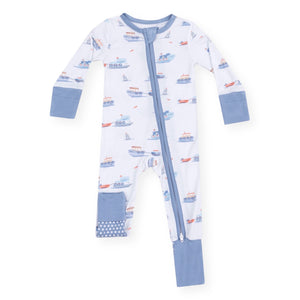 Angel Dear 2 Way Zipper Convertible Romper ~ Bubbly Tugboats