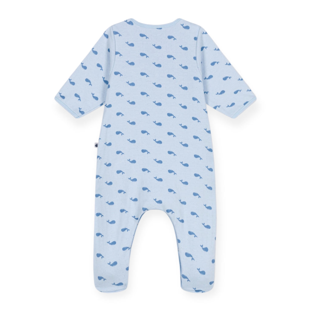 Petit Bateau Front Snap Whale Print Footie w/ With Attached Bodysuit ~ Blue
