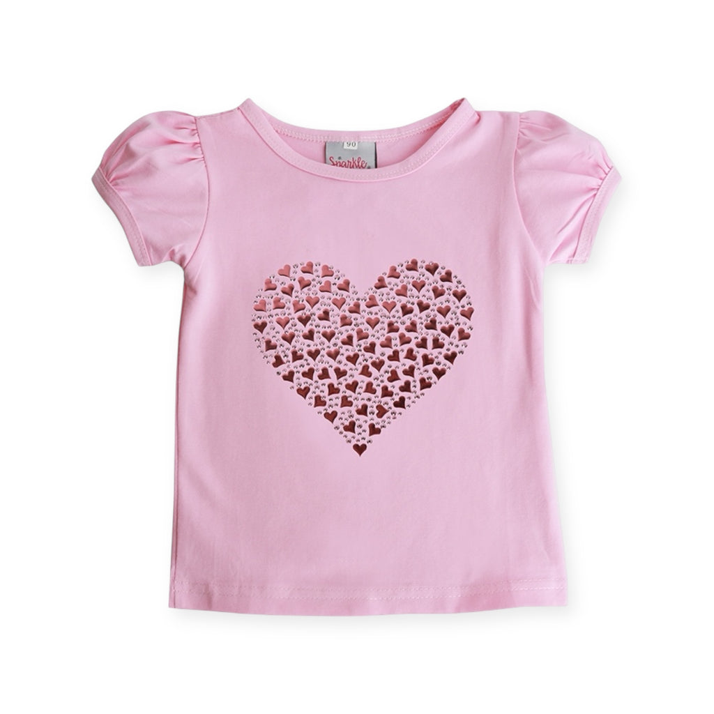 Sparkle Sisters Full of Hearts Puff Sleeve Tee ~ Pink