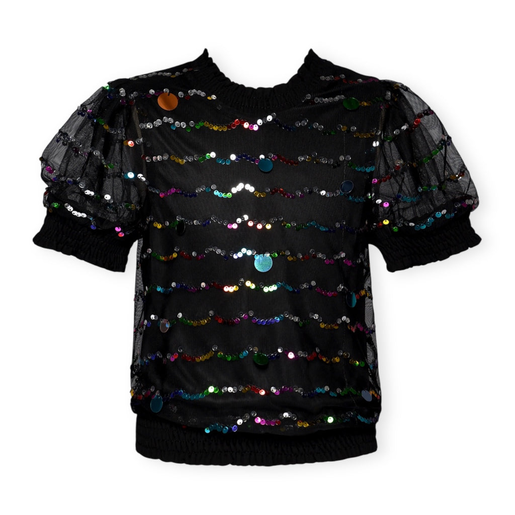 Hannah Banana Colorful Sequin Mesh Top & Circle Skirt Set 7-12 ~ Black Multi