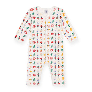 Petit Bateau Holiday Print Romper ~ White