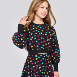 Hannah Banana All Over Heart Print Sweatshirt & Skort Set ~ Black Multi