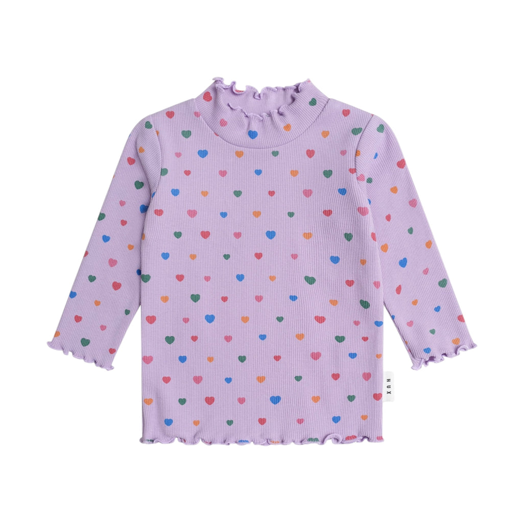 Huxbaby Dreamy Denim Overall Dress & I Heart Cake Ribbed l/s Top ~ Purple/Denim