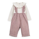 Play Up Baby Ruffle Collar Onesie & Printed Fleece Ruffle Overalls Set ~ Rose/Natural
