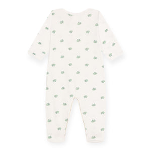 Petit Bateau Front Snap Frog Print Footie ~ White Multi