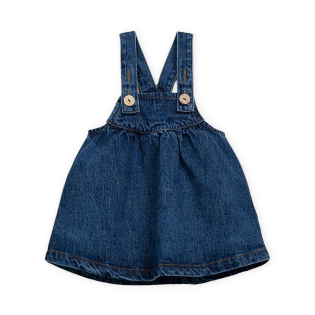 Play Up Baby Ribbed Ruffle Collar l/s Onesie & Denim Dress Set ~ Marigold Leopard