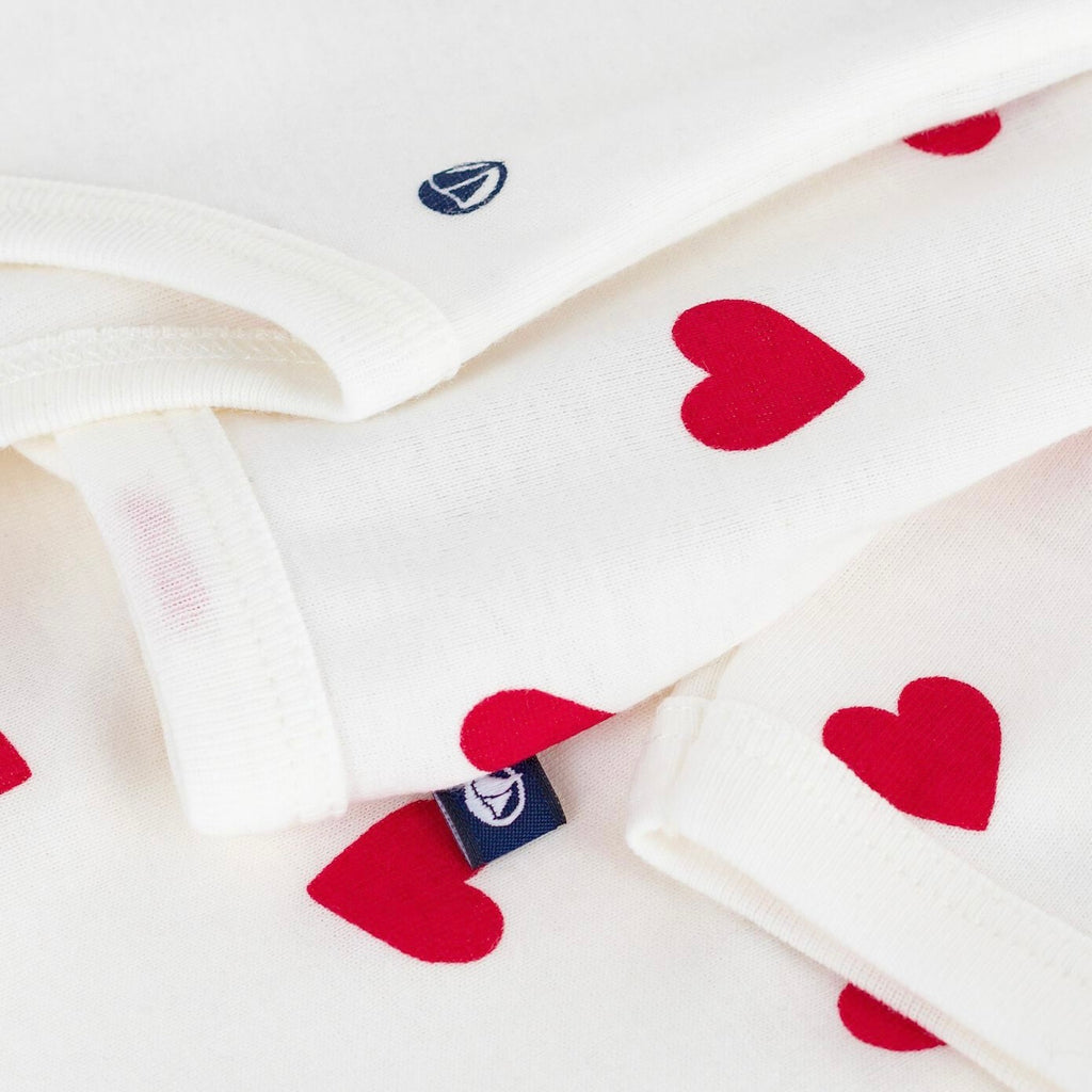 Petit Bateau Heart Cardigan, Pants & l/s Collared Onesie Set ~ White/Red