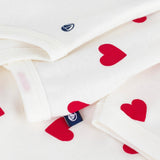 Petit Bateau Heart Cardigan, Pants & l/s Collared Onesie Set ~ White/Red