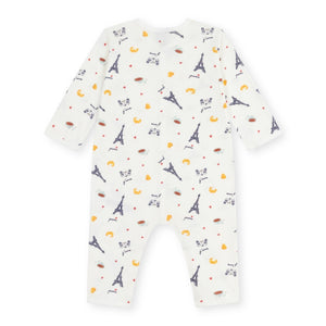 Petit Bateau l/s Parisian Croissant Print Romper ~ White Multi