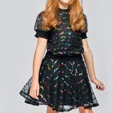 Hannah Banana Colorful Sequin Mesh Top & Circle Skirt Set 7-12 ~ Black Multi