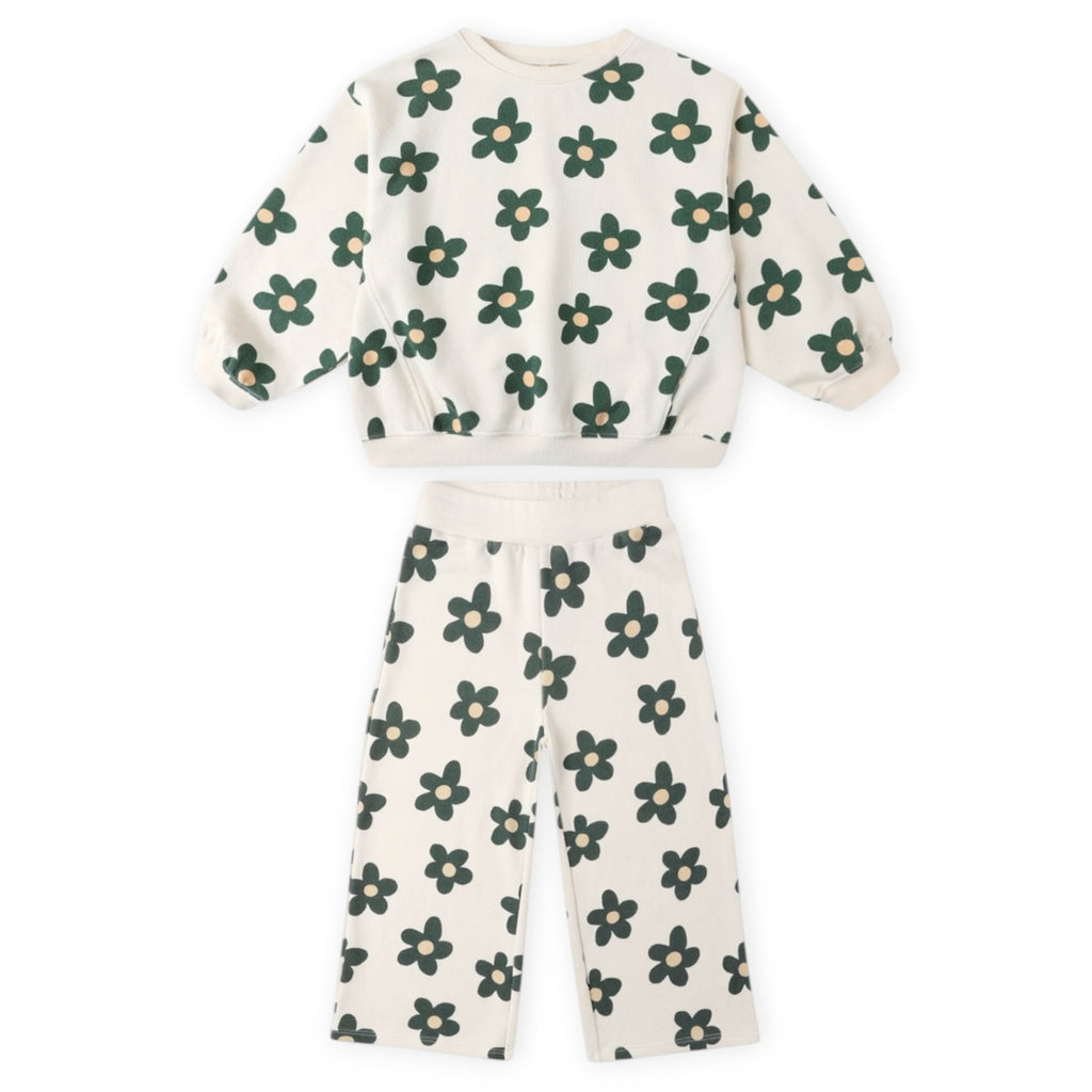 Rylee + Cru Girls Oversized Sweatshirt & Wide Leg Sweatpants Set ~ Daisy/Natural