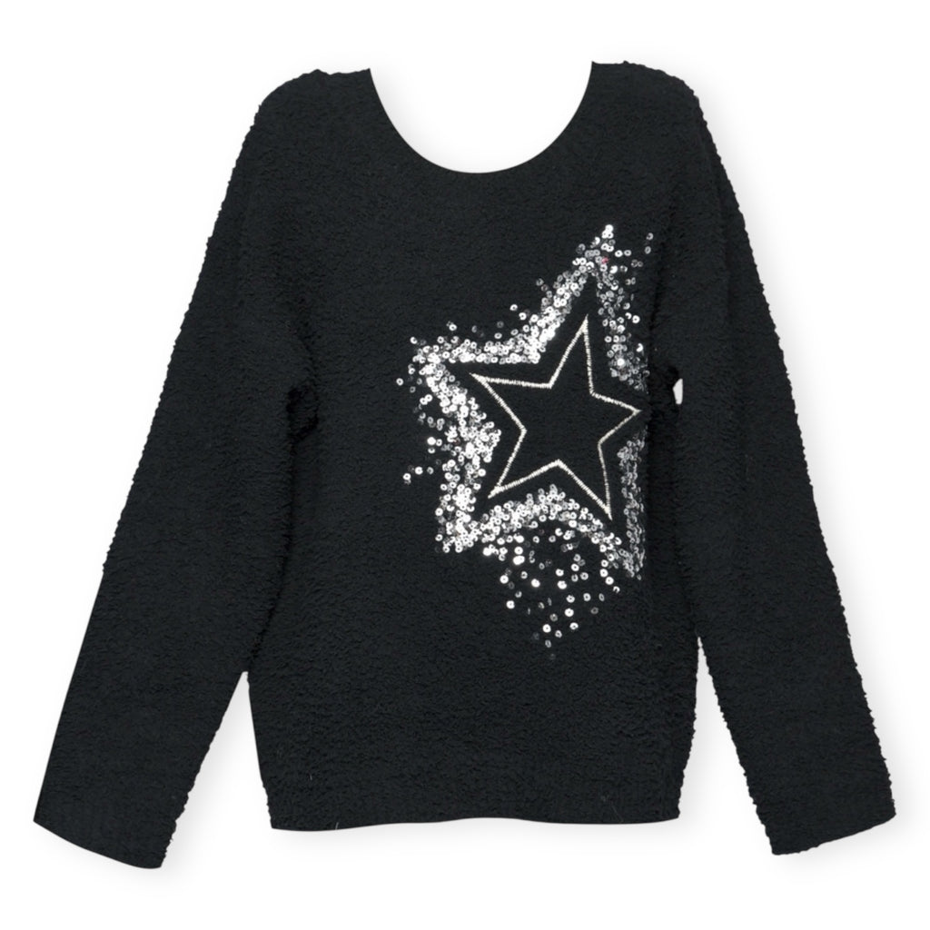 Hannah Banana Embroidered Star Knit Sweater & Sequin Star Mini Skirt Set 7-12 ~ Black/Silver