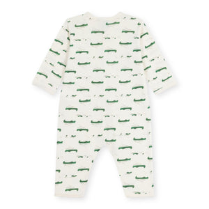 Petit Bateau l/s Crocodile Print Romper ~ White/Croc