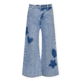 Hannah Banana Rhinestone Shadow Heart & Flower Jeans ~ Stonewash