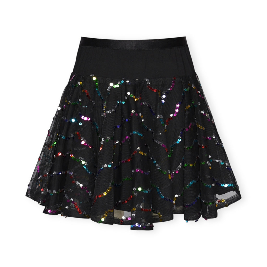 Hannah Banana Colorful Sequin Mesh Top & Circle Skirt Set 7-12 ~ Black Multi