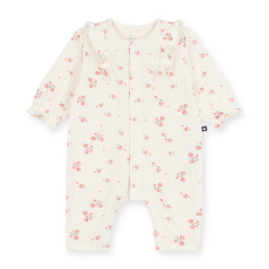 Petit Bateau l/s Floral Print Ruffle Romper ~ Cream Multi