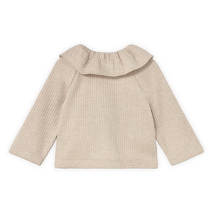 Mayoral Baby Girl Ribbed Cardigan w/ Collar ~ Heather Sand
