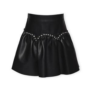 Hannah Banana Faux Leather Rhinestone Skirt ~ Black