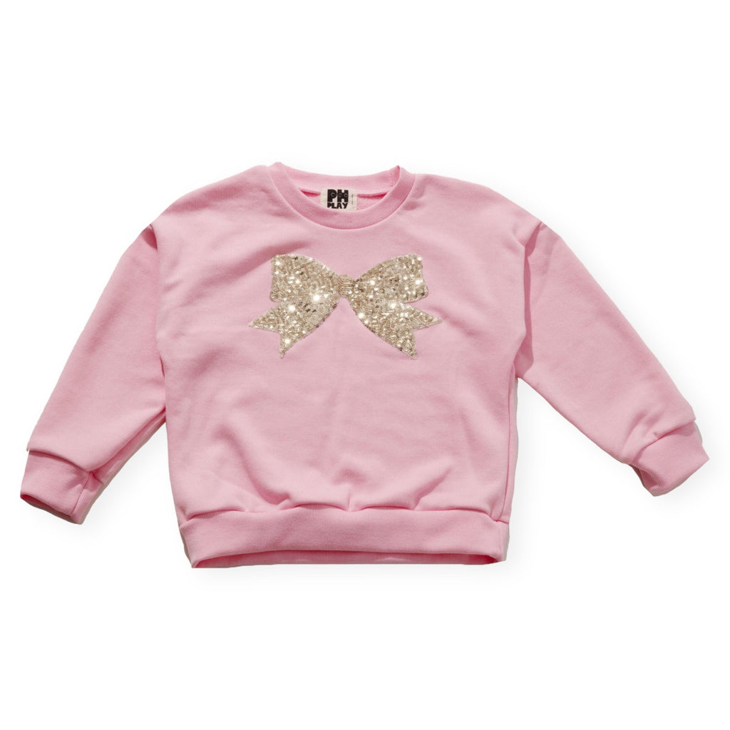 Petite Hailey Nyla Sequin Bow Sweatshirt & Star Patch Leggings Set ~ Pink