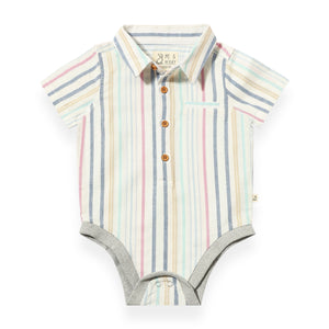 Me & Henry Baby Helford Woven Striped Onesie ~ Blue/Pink/White