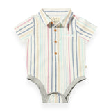Me & Henry Baby Helford Woven Striped Onesie ~ Blue/Pink/White