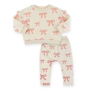 Oh Baby! Pink Bows Ruffle Boxy Sweatshirt & Brooklyn Joggers Set ~ Natural