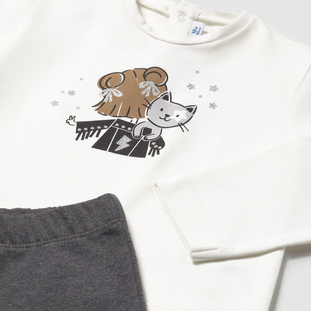 Mayoral Baby Girl Stars Zip Hoodie, l/s Tee & Sweatpants Set ~ Heathered Lead