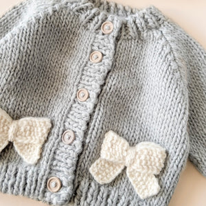 The Blueberry Hill Knit Bow Cardigan ~ Bowie Grey/Cream