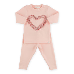 Oh Baby! Velvet Ruffle Heart 2pc Set ~ Pale Pink