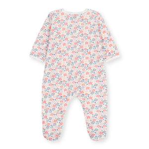 Petit Bateau Velour Front Snap Floral Print Footie ~ Pink/Blue Multi
