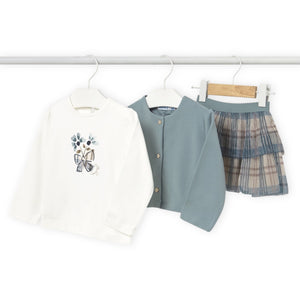 Mayoral Baby Girl Cardigan, l/s Tee & Skirt Set ~ Blue Bell
