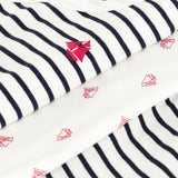 Petit Bateau Striped Cardigan, Pants & Boat Print Onesie Set ~ White/Navy
