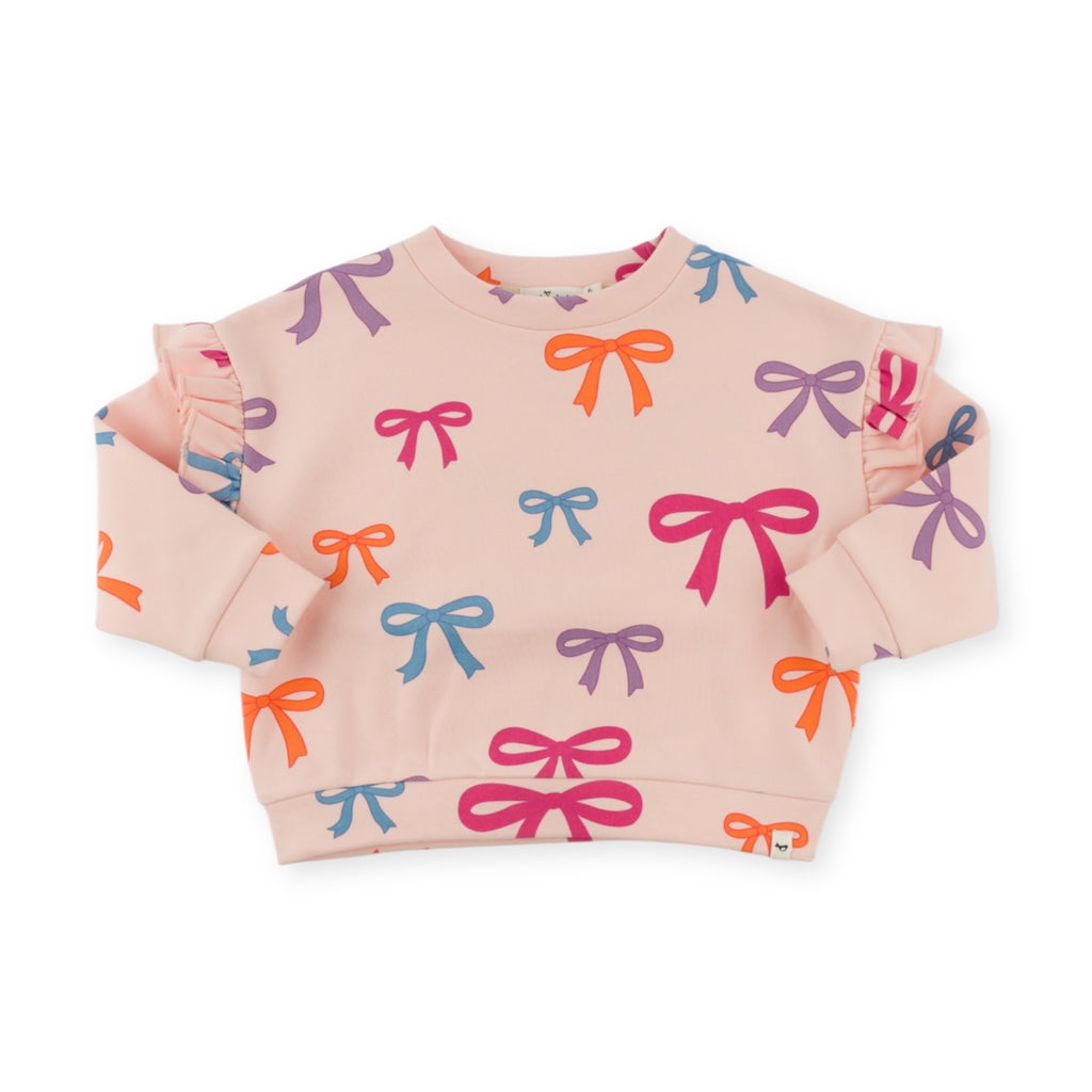 Oh Baby! Multi Bright Bows Ruffle Sweatshirt & Wide Ribbed Leggings Set ~ Barely Pink/Hot Pink