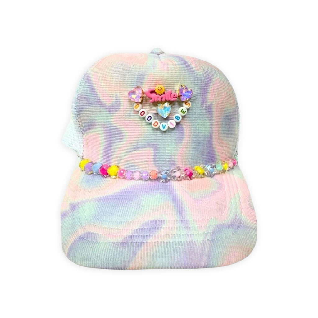 Bari Lynn Tie Dye Trucker Hat w/ Charms ~ Good Vibes